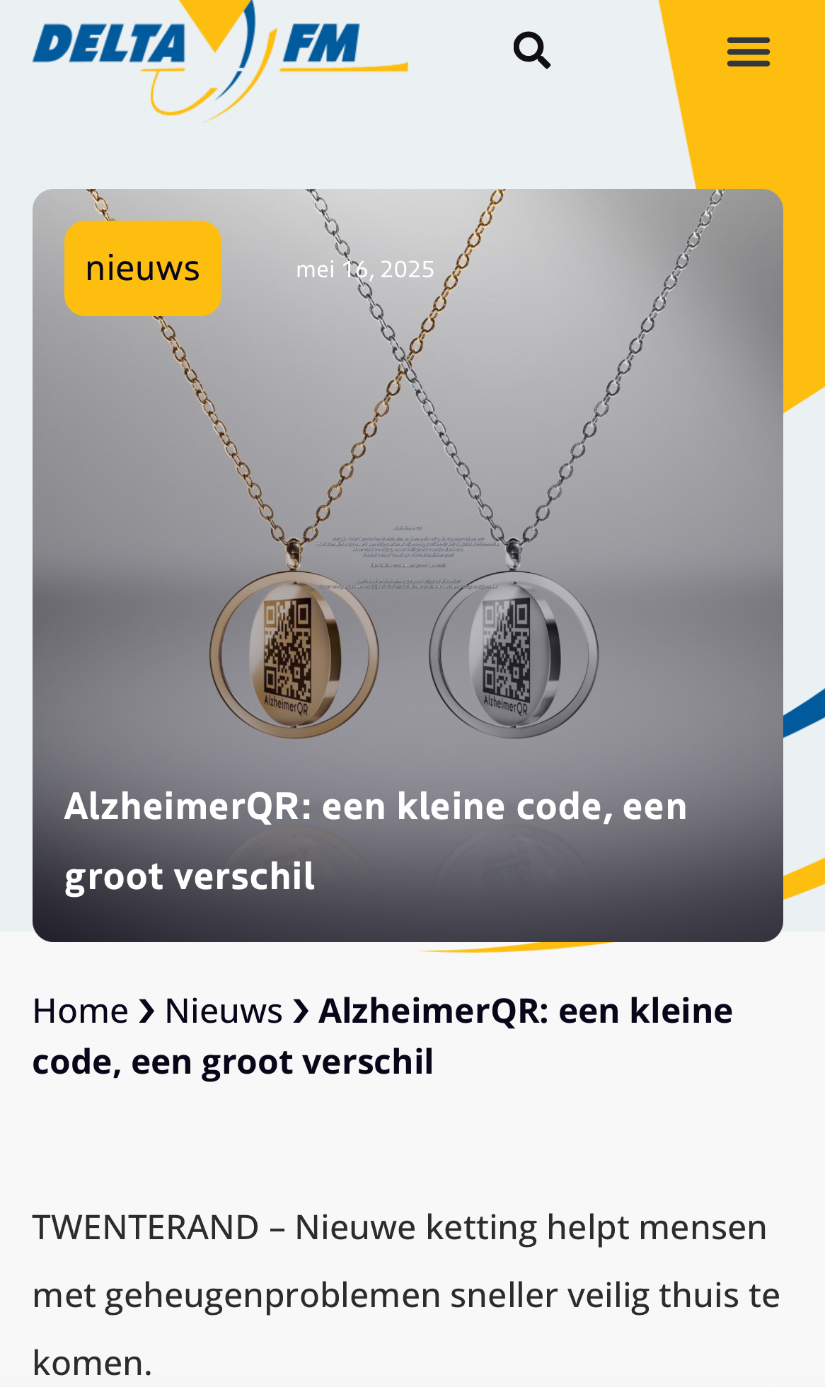 TWENTERAND – Nieuwe ketting helpt mensen met geheugenproblemen sneller veilig thuis te komen.