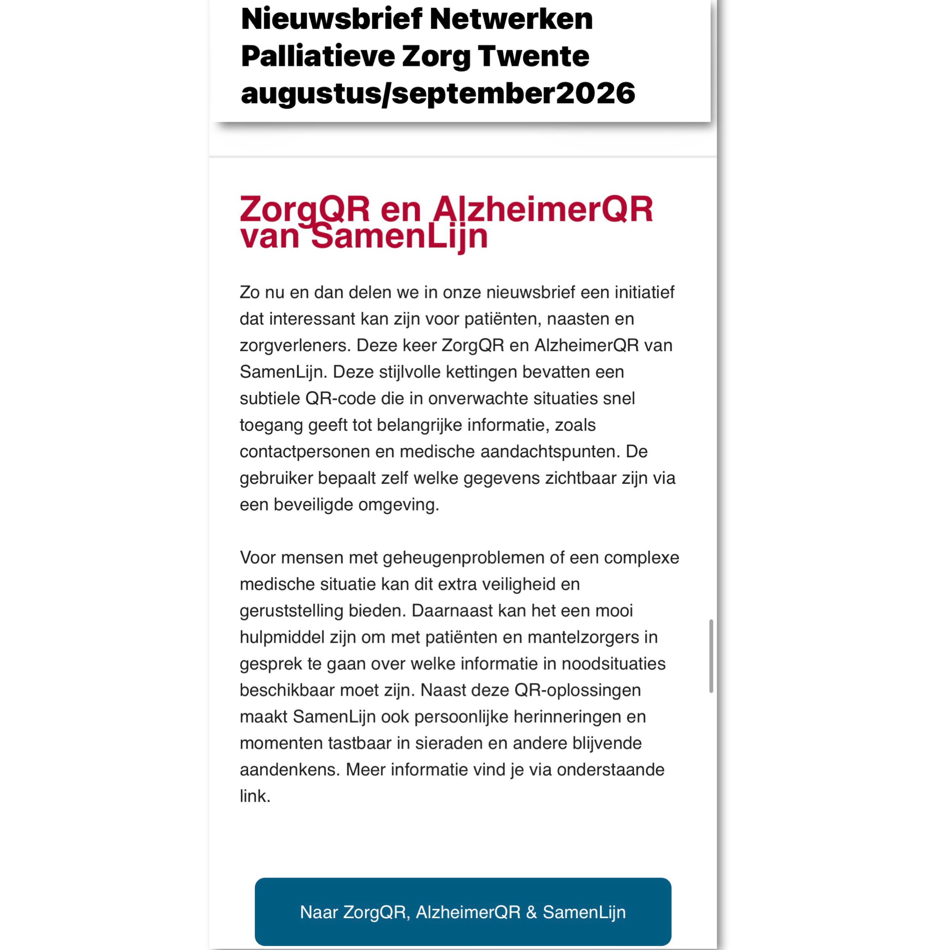 Nieuwsbrief Netwerken Palliatieve Zorg Twente augustus/ september
